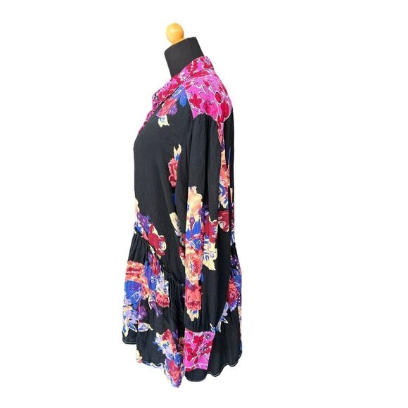 Free People Brunch A Bunch Longsleeve Tunic Top Black Floral Motif Size Small - Picture 3 of 8